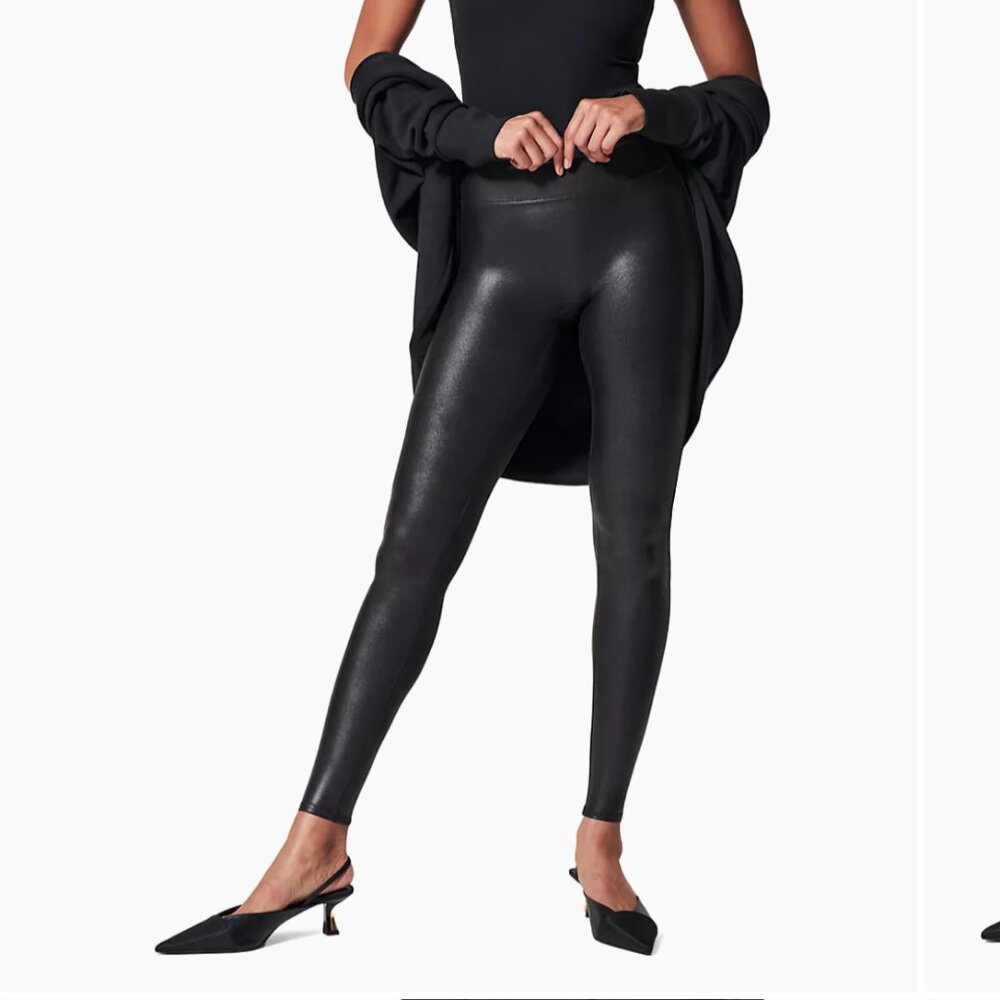 Spanx Black Faux Leather High Rise Tummy Control Shaping Leggings
